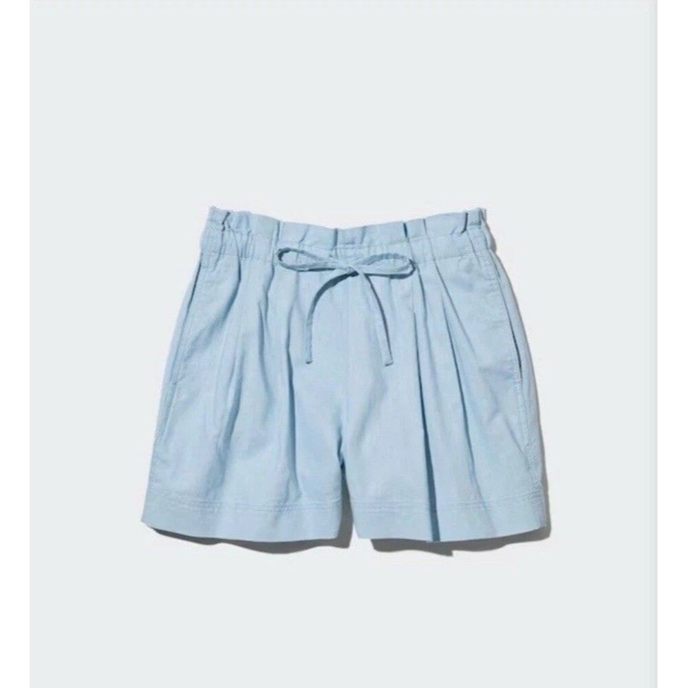 Uniqlo Blue Shorts Size M Medium Cotton Linen Pull On Drawstring Paperbag Waist